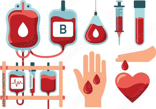 Medical laboratory and blood transfusion icons illustration graphic set