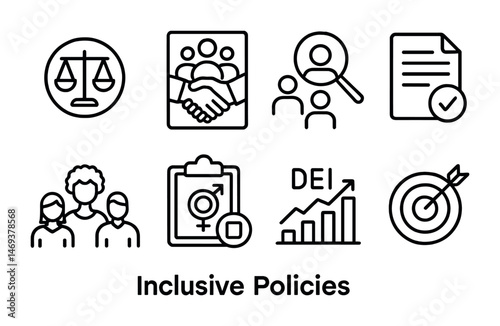 Inclusive policies icons set – outline, line, diversity and equality symbols