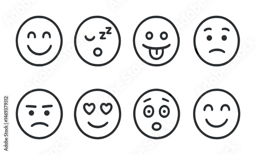 Emoji line icons set – smiley faces, linear, expressive and emotion symbols
