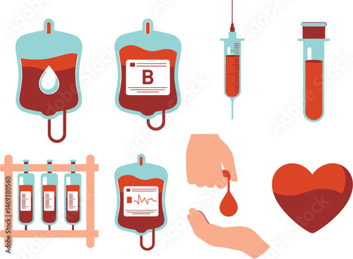 Medical laboratory and blood transfusion icons illustration graphic set