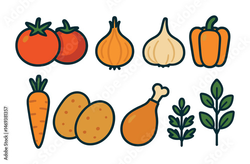 Vegetable and food icons set – flat, filled, fresh and organic produce symbols
