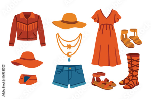Fashion and apparel flat icons set – chic, casual, clothing and accessory symbols