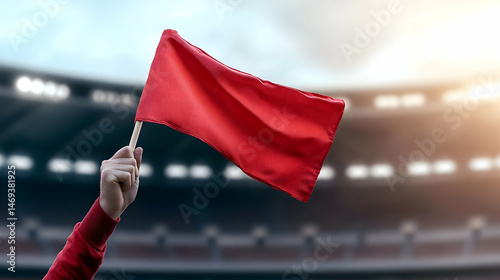 Red Flag Waving In Sports Stadium
