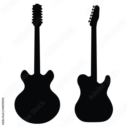 Guitar silhouettes set. Acoustic and heavy rock electric guitars musical instruments. Simple set of electric guitar vector icons for web design. Music symbols collection