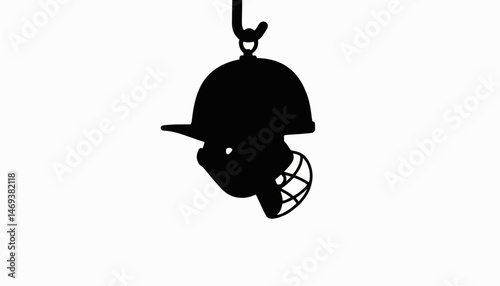Cricket helmet silhouette hanging on hook, symbolic of sports dedication