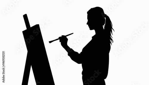Creative woman painting at easel silhouette, artistic inspiration