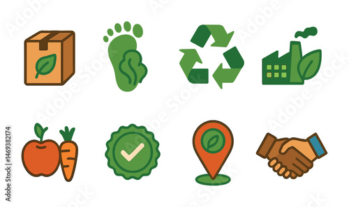 Environmental and sustainability icons set in flat style – green, eco-friendly symbols