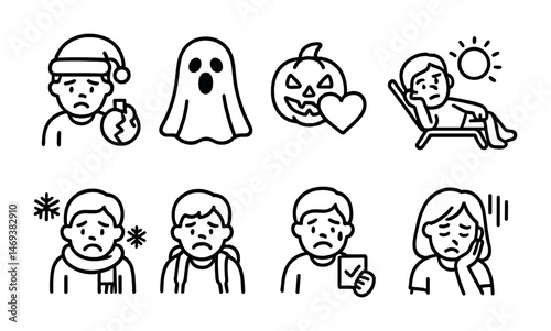 Holiday and seasonal outline icons set – linear, line, festive and celebration symbols