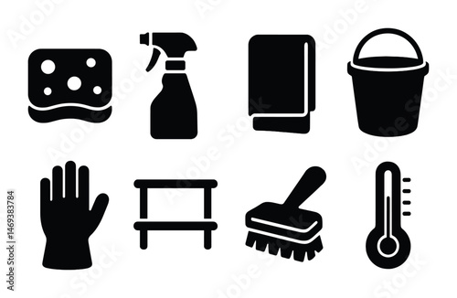 Cleaning and hygiene solid icons set – filled, sanitation and maintenance symbols