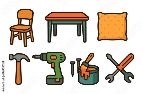 Home improvement outline icons set – flat, solid, diy and renovation symbols