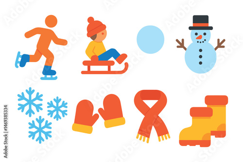 Winter sports outline icons set – flat, silhouette, snow and sledding symbols