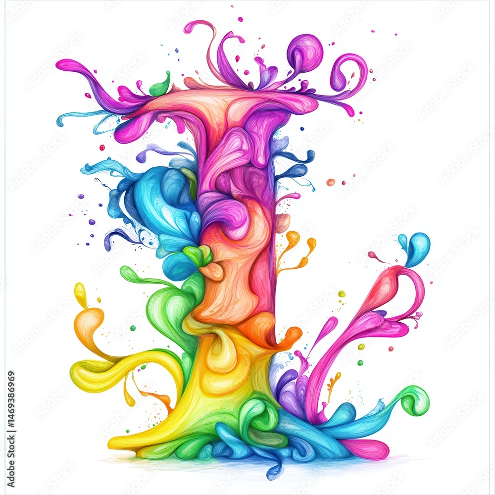Obraz premium Colorful letter I formed by paint splashes