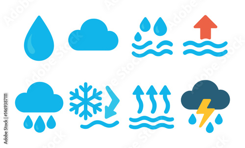Weather icons set – flat, silhouette, meteorology and climate symbols for forecasts