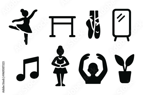 Ballet and dance solid icons set – filled, silhouette, choreography symbols