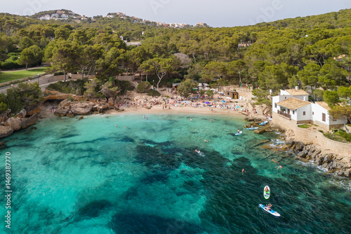Aerial view of Platja de Cala Gat beach in Mallorca, Balearic Islands, Spain