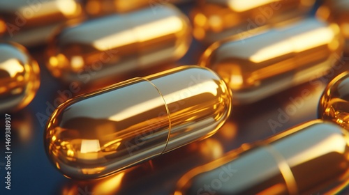 Luxurious golden capsules concept, representing wellness and health