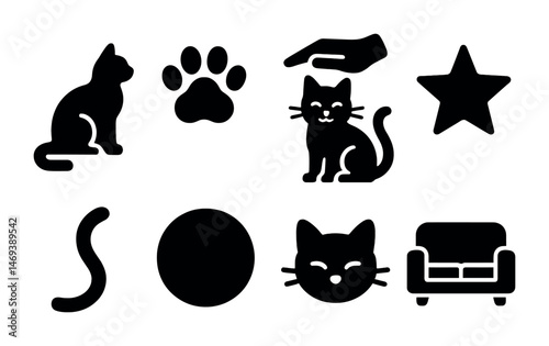 Cat silhouette icons set – simple, outline, pet lover vector designs