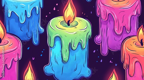 Vibrant Melted Candles Seamless Pattern