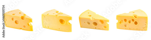 Swiss Cheese Pieces Isolated on Transparent Background Dairy Food Triangle Gourmet