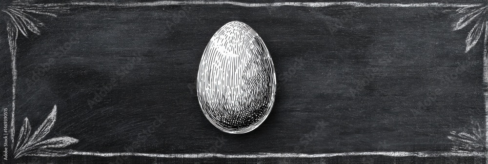 Creative Chalkboard Design Featuring a Hand-Drawn Egg Sketch With Artistic Borders and Background in a Minimalist Style Generative AI