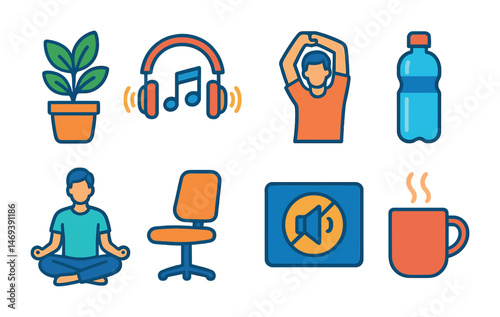 Health and fitness icons set – outline, flat, wellness and exercise symbols