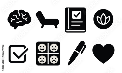 Mental wellness icons for journaling and relaxation concepts