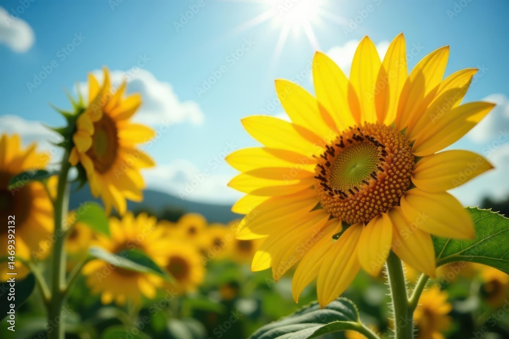 Obraz premium Bright yellow sunburst, vibrant sunflowers blooming , sunflower field, energy, flower