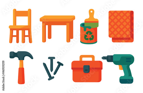 Home furniture tools solid icons set – diy, construction, flat design symbols