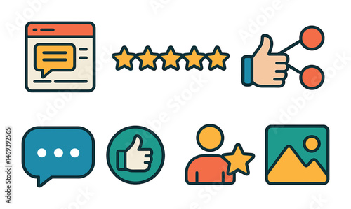 Social media engagement icons set – flat, interactions and feedback symbols