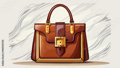 Luxurious brown leather tote with gold-tone metal buckle and structured design, sitting on a sleek marble surface, exuding elegance and sophistication.