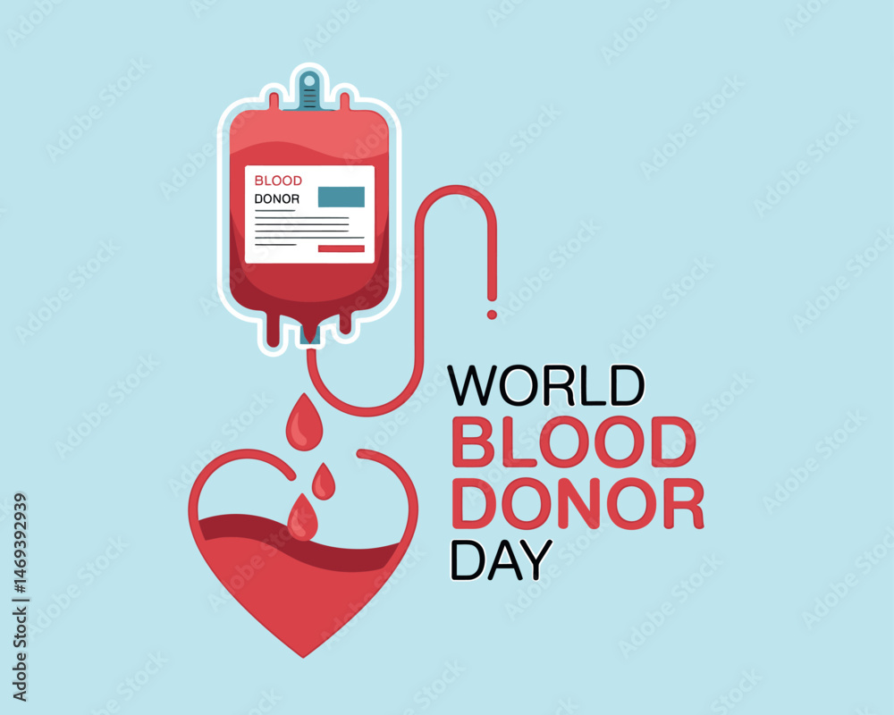 World Blood Donor Day blood bag filling heart graphic
