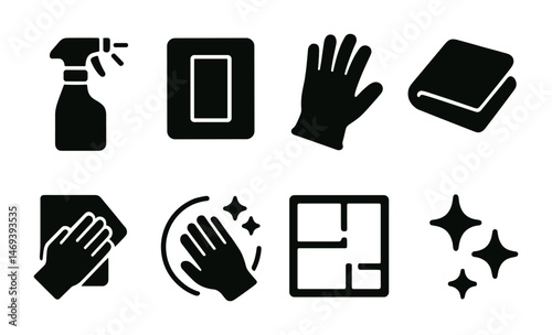 Cleaning tools and icons for household and maintenance design