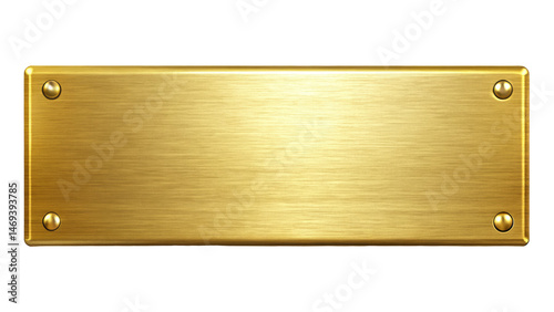 Golden Shiny Blank Metal Nameplate Isolated on White Background
