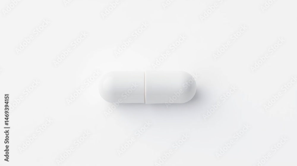 A single, white, oblong capsule rests on a plain white background (2) A single, white, oblong capsule rests on a plain white background (2)