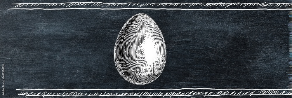 Chalkboard Art Featuring a Hand-Drawn Egg Sketch on a Dark Background With Decorative Borders Showcasing Simple Creativity Generative AI