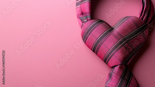 Stylish heart-shaped tie with a plaid pattern on a trendy pink background