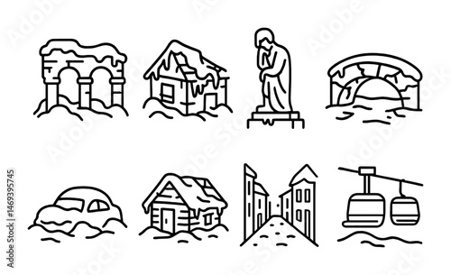 Winter and snow outline icons set – cold, seasonal, wintertime symbols
