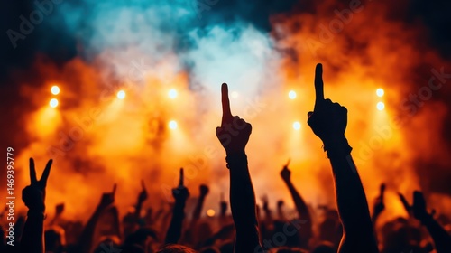 A sea of enthusiastic hands raised in excitement during a vibrant concert event, illuminated by colorful stage lights, captures the essence of joy and music's powerful connection with fans.