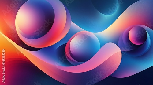 Abstract blend of glowing spheres and flowing ribbons of vibrant colors