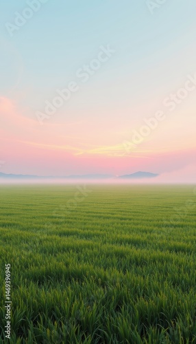 Serene Green Field at Sunrise