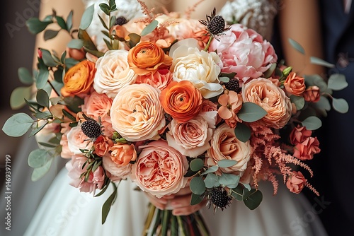 A magnificent bouquet of  coral and peach tones.