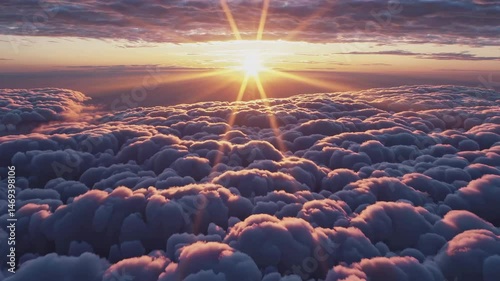 Breathtaking sunset above clouds: majestic sky transformation with vibrant light and stunning horizon