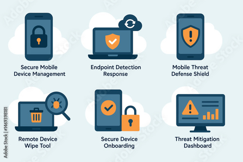 Cybersecurity flat icons set – security, protection, technology symbols