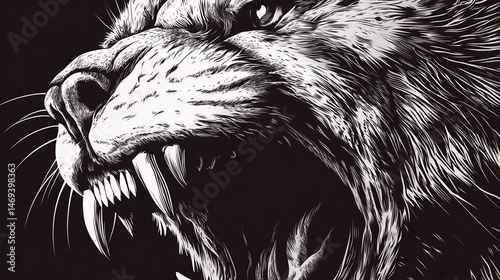 Intense Monochrome Lion's Roar: A Powerful Wildlife Close-Up