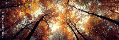 Obraz na płótnie Colorful Forest Canopy Showcasing Warm Autumn Hues and Light Filtering Through Trees During a Serene Autumn Afternoon Generative AI w salonie