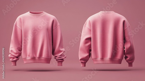 Front and back view of a pink sweatshirt on a matching pink background