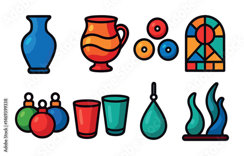 Art and craft icons set – filled, solid, pottery and glasswork symbols photo