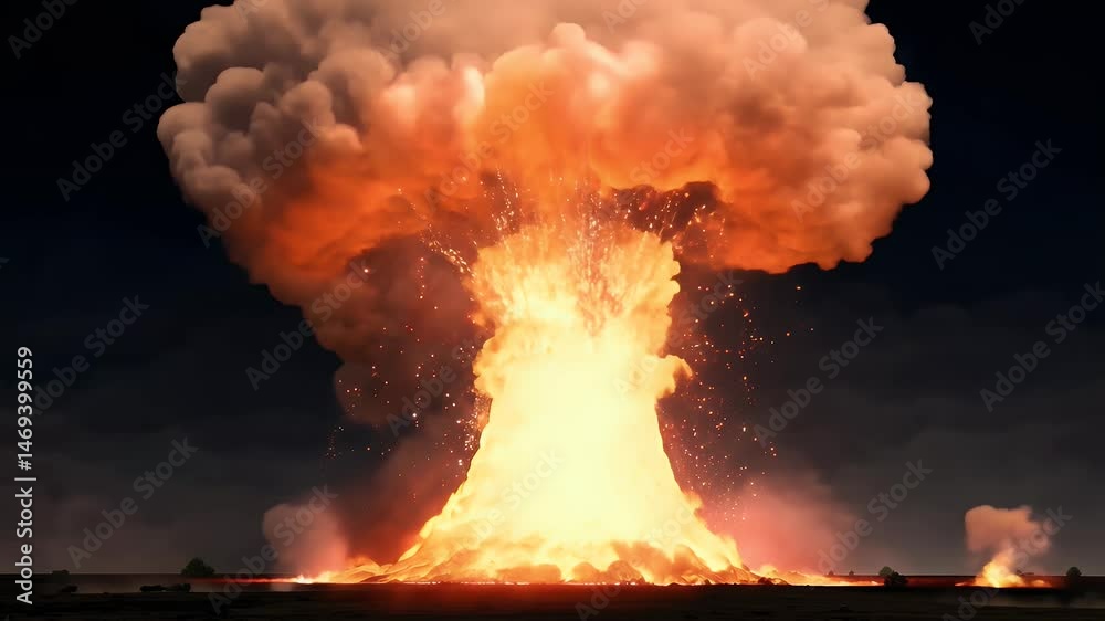 powerful fiery explosion with intense flames and smoke