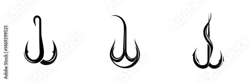 Vector illustration of fishing hooks in various styles suitable for outdoor and sport design projects
