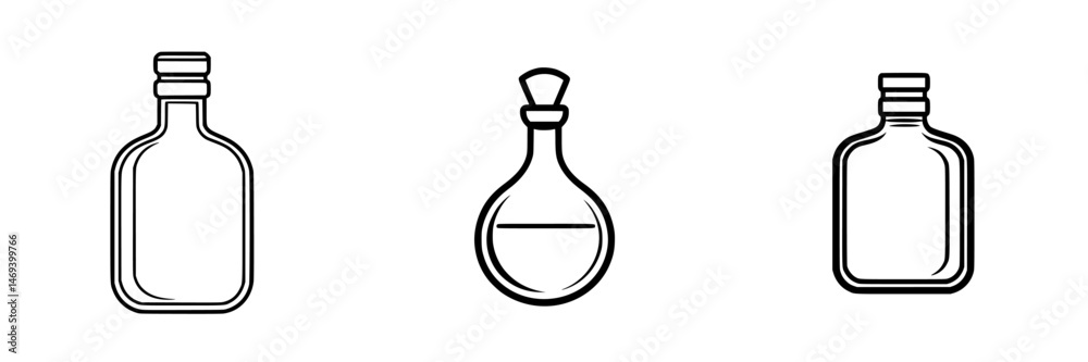 Vector illustration of three distinct bottle shapes showcasing various designs for decorative or practical use in art and design contexts Vector illustration of three distinct bottle shapes showcasing various designs for decorative or practical use in art and design contexts